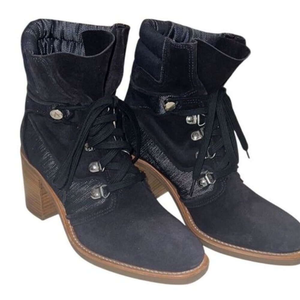 Aquatalia Blue Suede Denim Lace Up Italian Ankle Boots Size 7